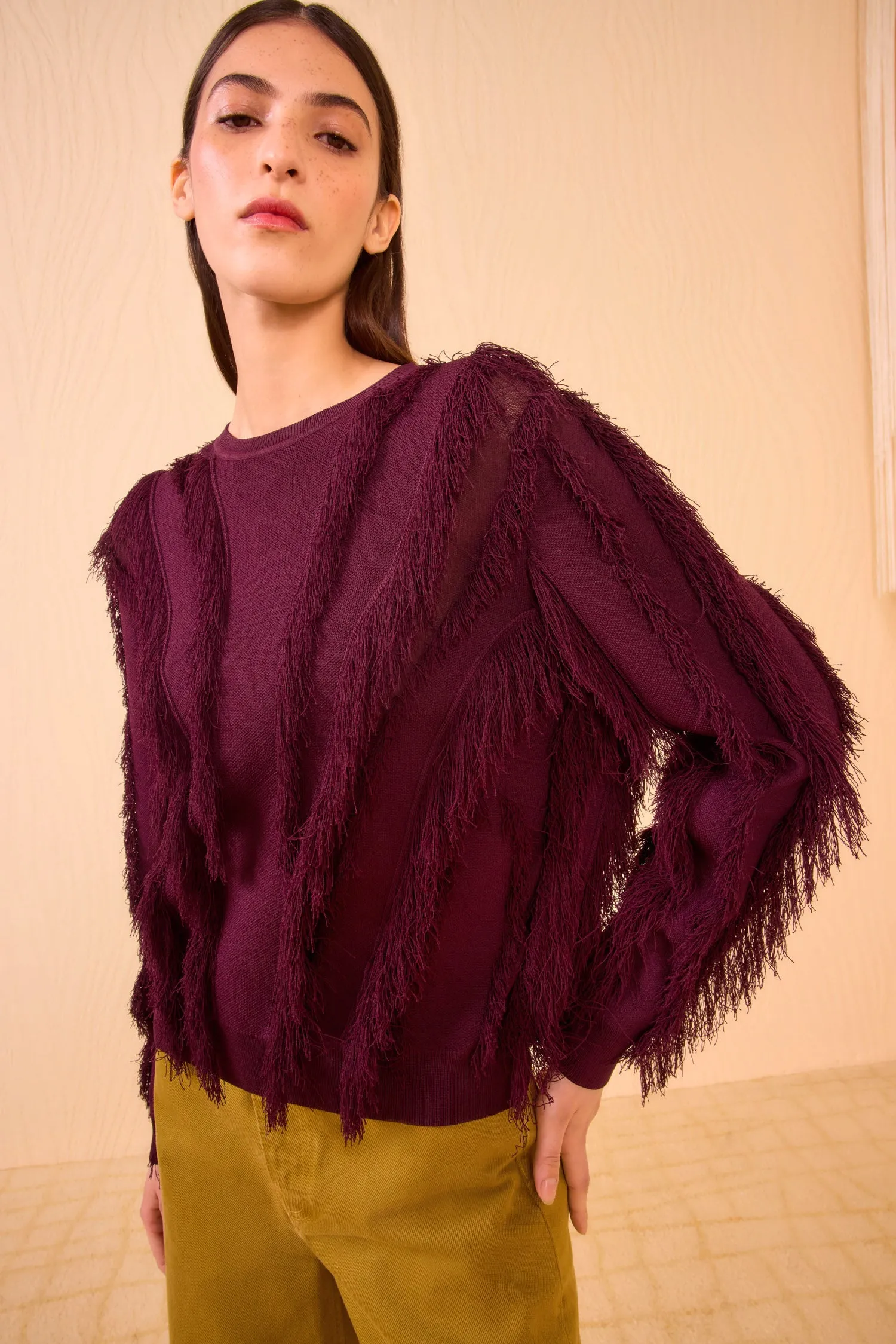 Aubree Long Sleeve Knit Pullover - Mahogany Ulla Johnson