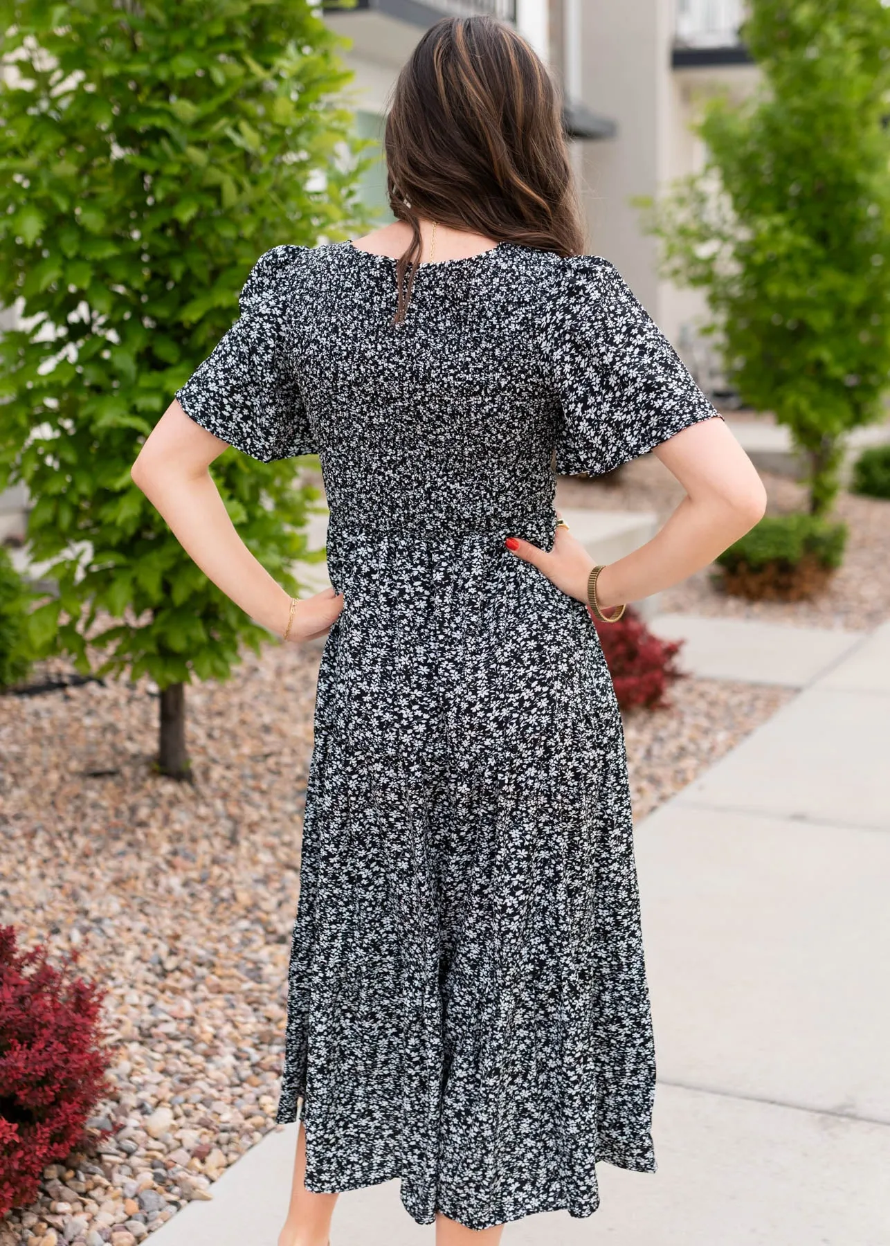 Aylin Black Floral Tiered Dress
