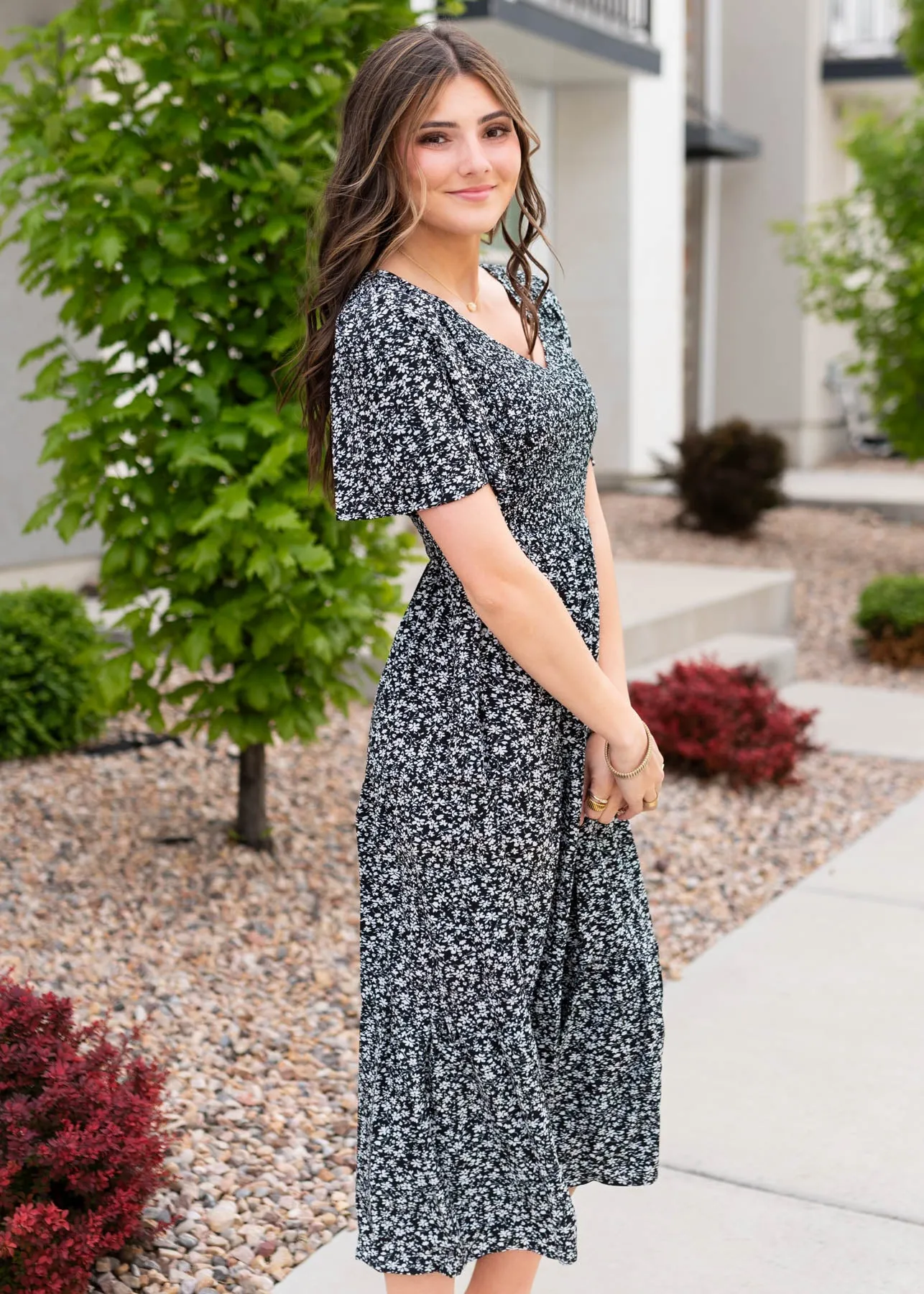 Aylin Black Floral Tiered Dress