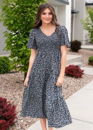 Aylin Black Floral Tiered Dress