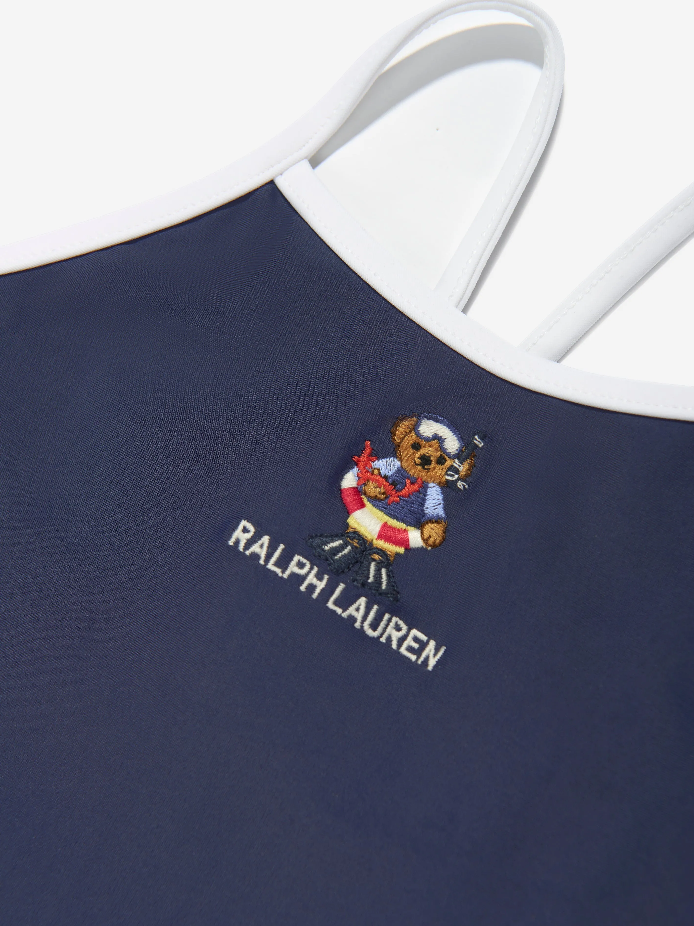Baby Girls Embroidered Bear Swimsuit in Navy