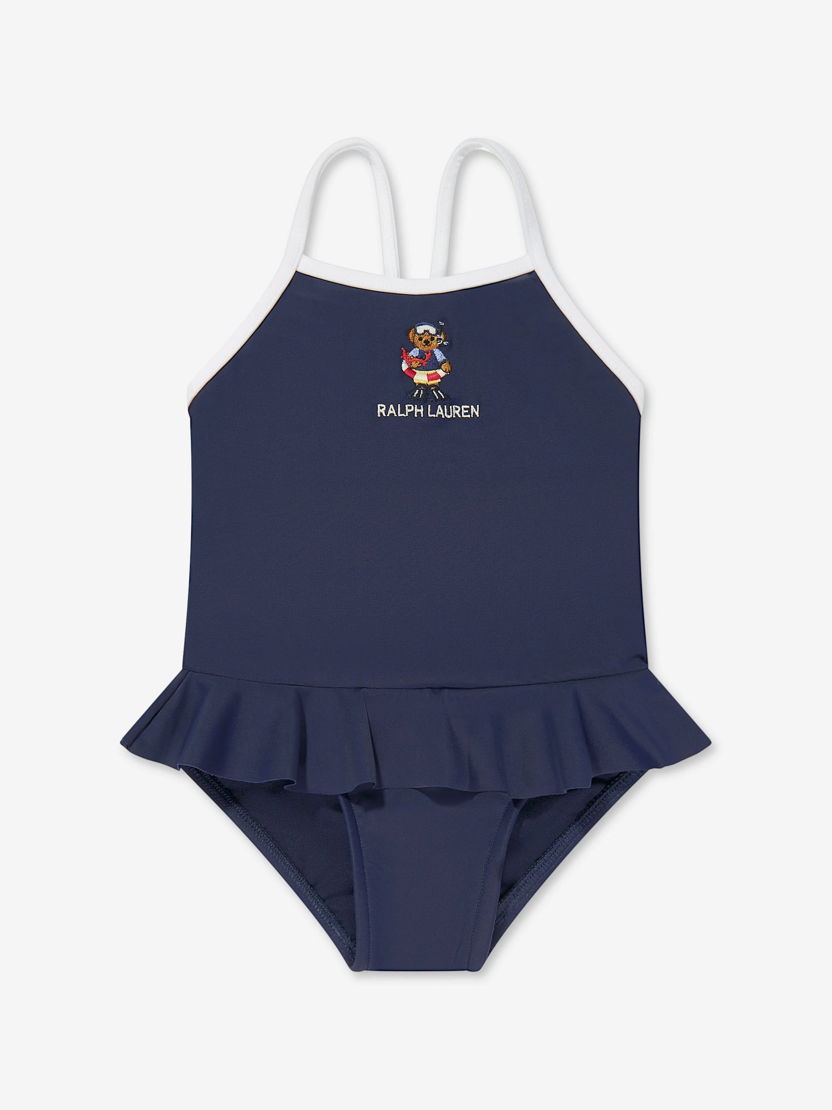 Baby Girls Embroidered Bear Swimsuit in Navy