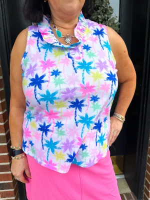 Beachtime by Lulu B Bright Palm Sienna Ruffle V-Neck Tank