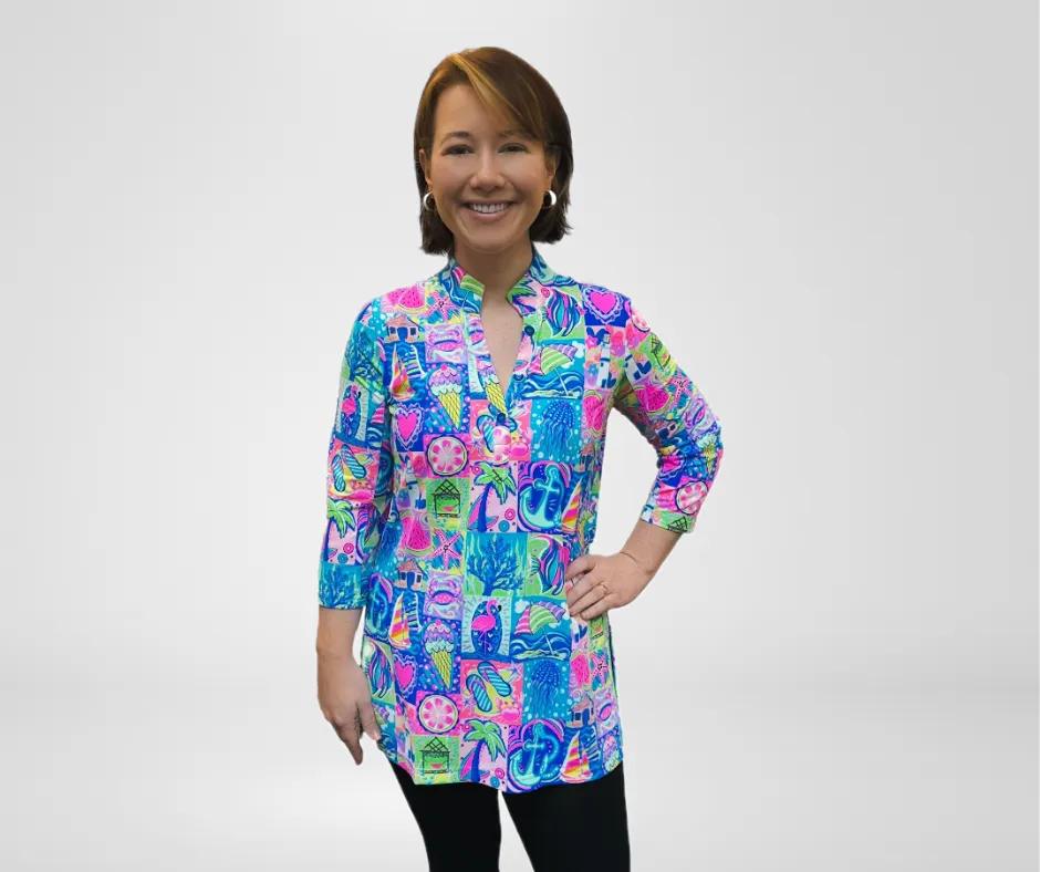 Beachtime by Lulu B Modern Mosaic Button Tunic