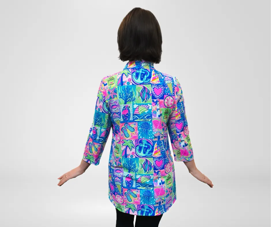 Beachtime by Lulu B Modern Mosaic Button Tunic