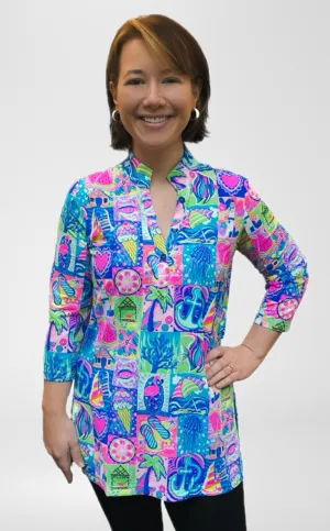 Beachtime by Lulu B Modern Mosaic Button Tunic