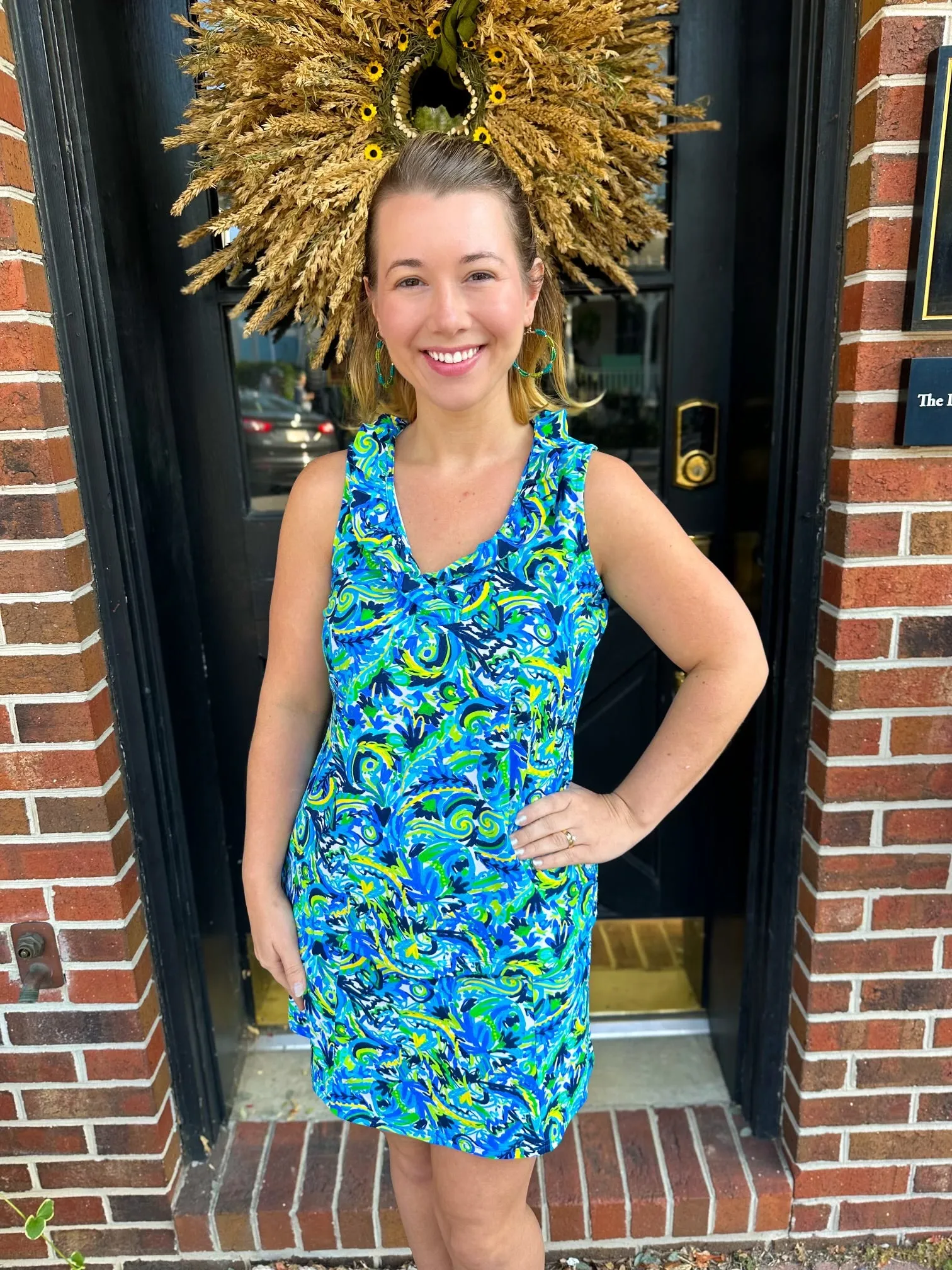 Beachtime by Lulu B Ruffle Neck Sleeveless Top Multicolor Abstract