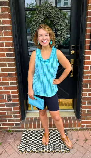 Beachtime by Lulu B Teal Plaid Sienna Ruffle V-Neck Tank