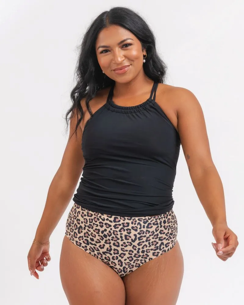 Black Double-Cinch Tankini Top