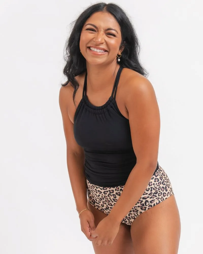 Black Double-Cinch Tankini Top