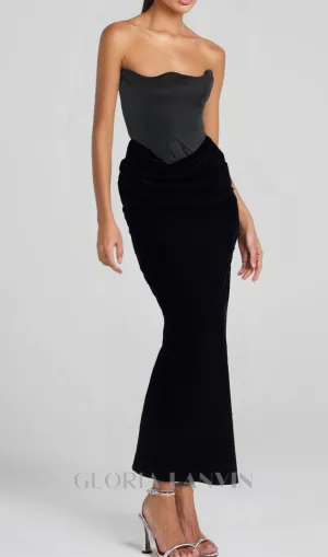 black velvet strapless corset maxi dress Gloria Lanvin