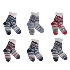 BUY ONE GET ONE FREE Knit Thermal Slipper Socks with Gripping Soles Nordic Snowflake Pattern
