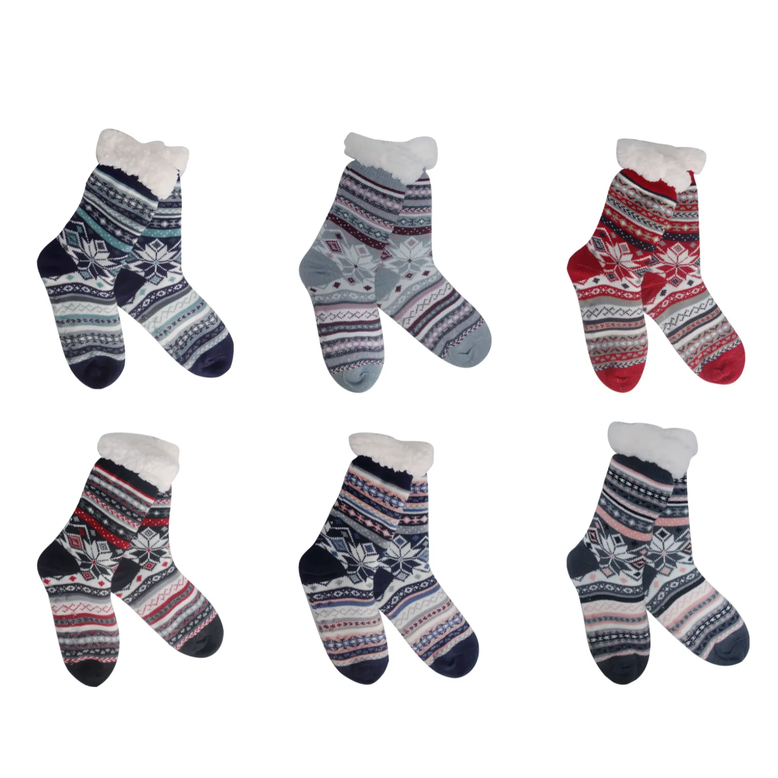 BUY ONE GET ONE FREE Knit Thermal Slipper Socks with Gripping Soles Nordic Snowflake Pattern