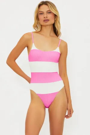Calista One Piece Prism Pink Stripe Beach Riot