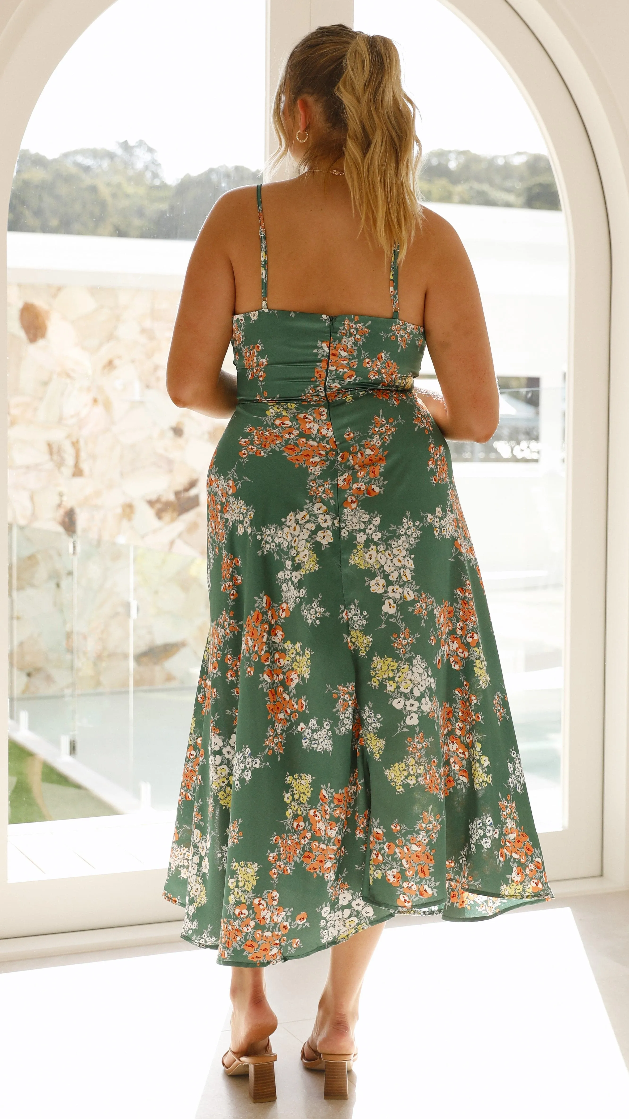 Dreamers Midi Dress - Green Floral Billy J