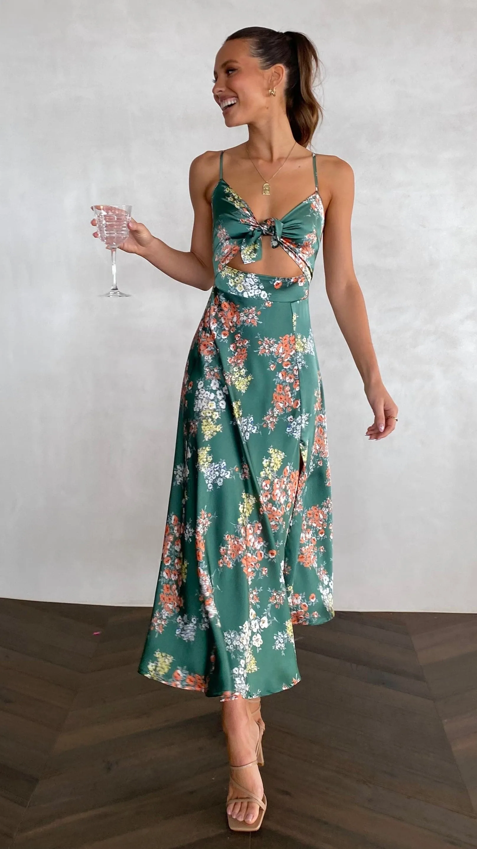 Dreamers Midi Dress - Green Floral Billy J