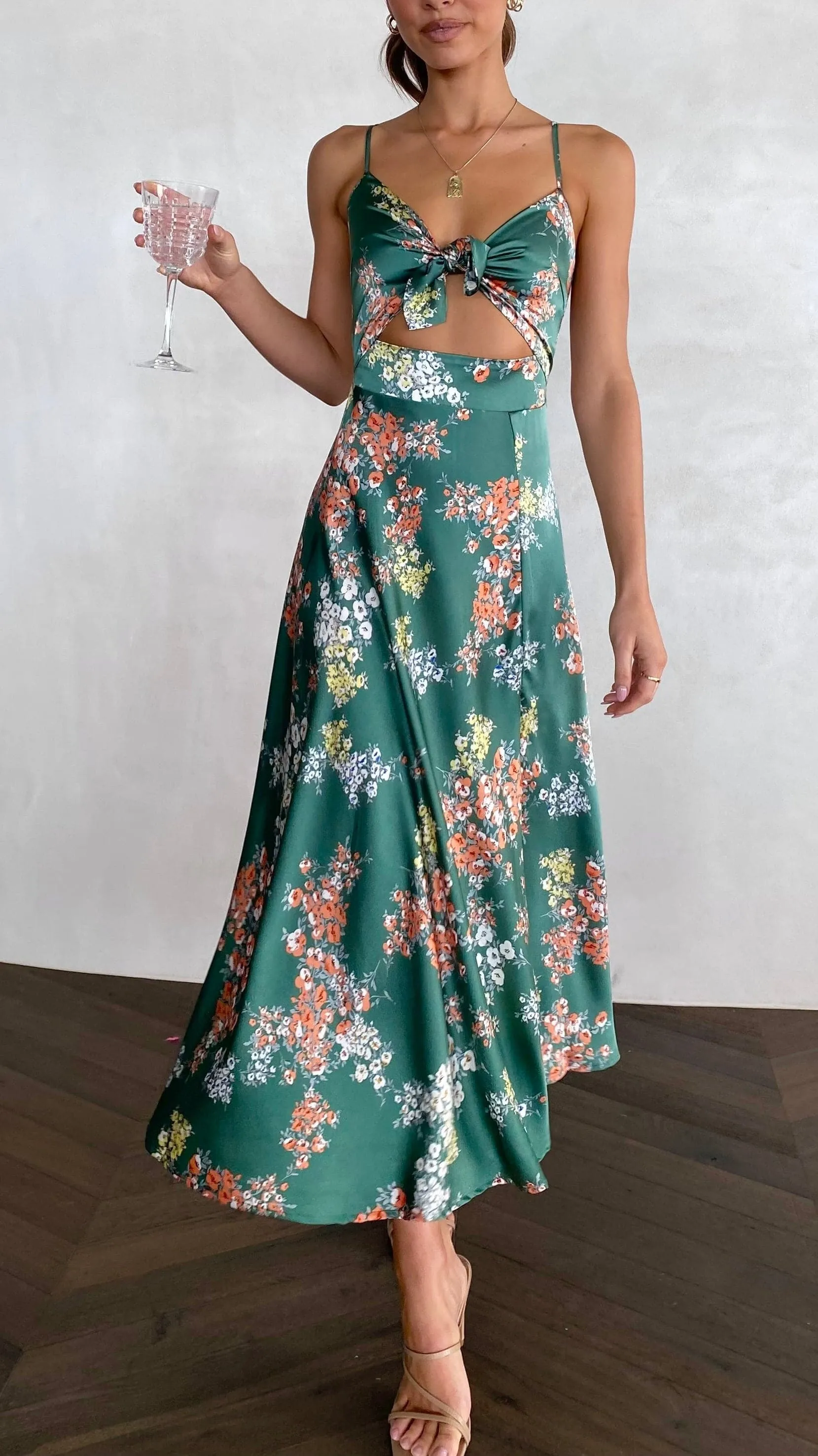 Dreamers Midi Dress - Green Floral Billy J