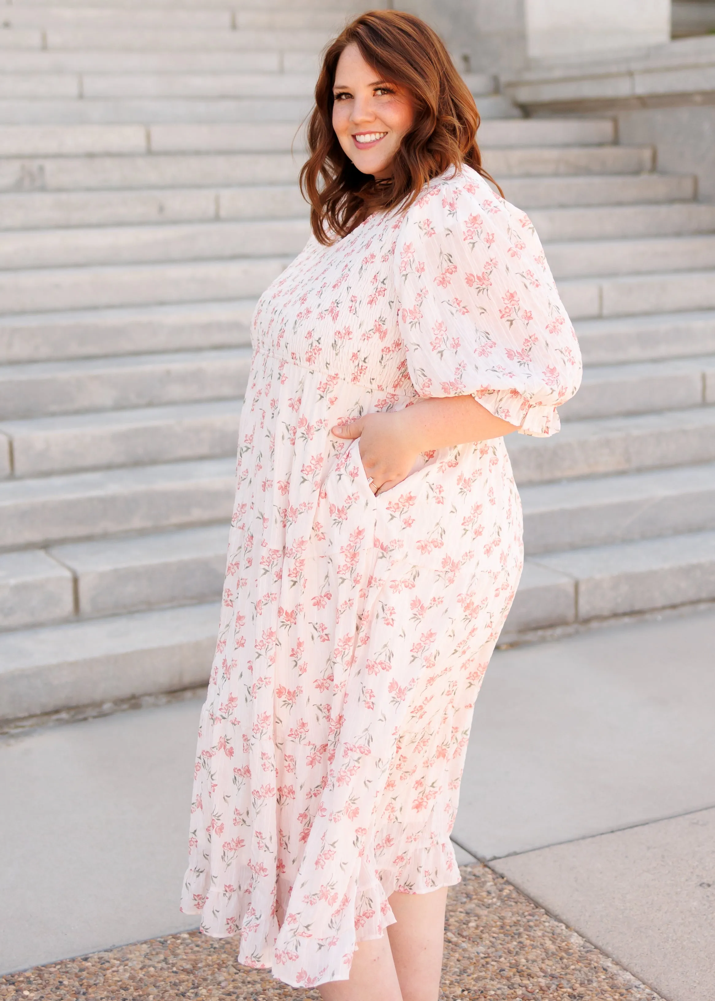 Emmie Pink Floral Tiered Dress