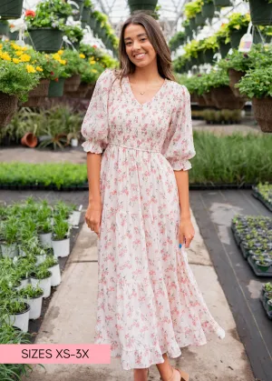 Emmie Pink Floral Tiered Dress