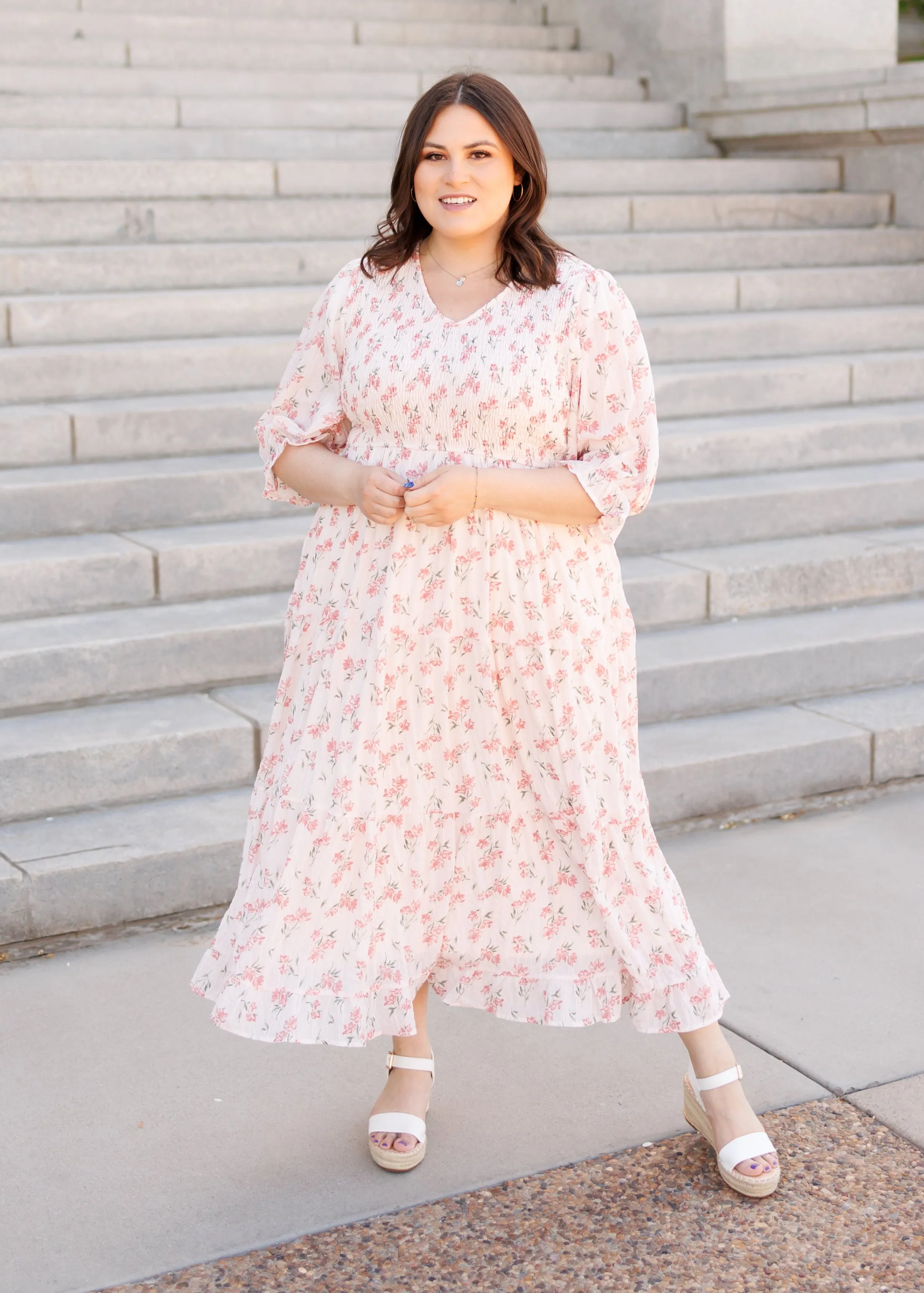Emmie Pink Floral Tiered Dress