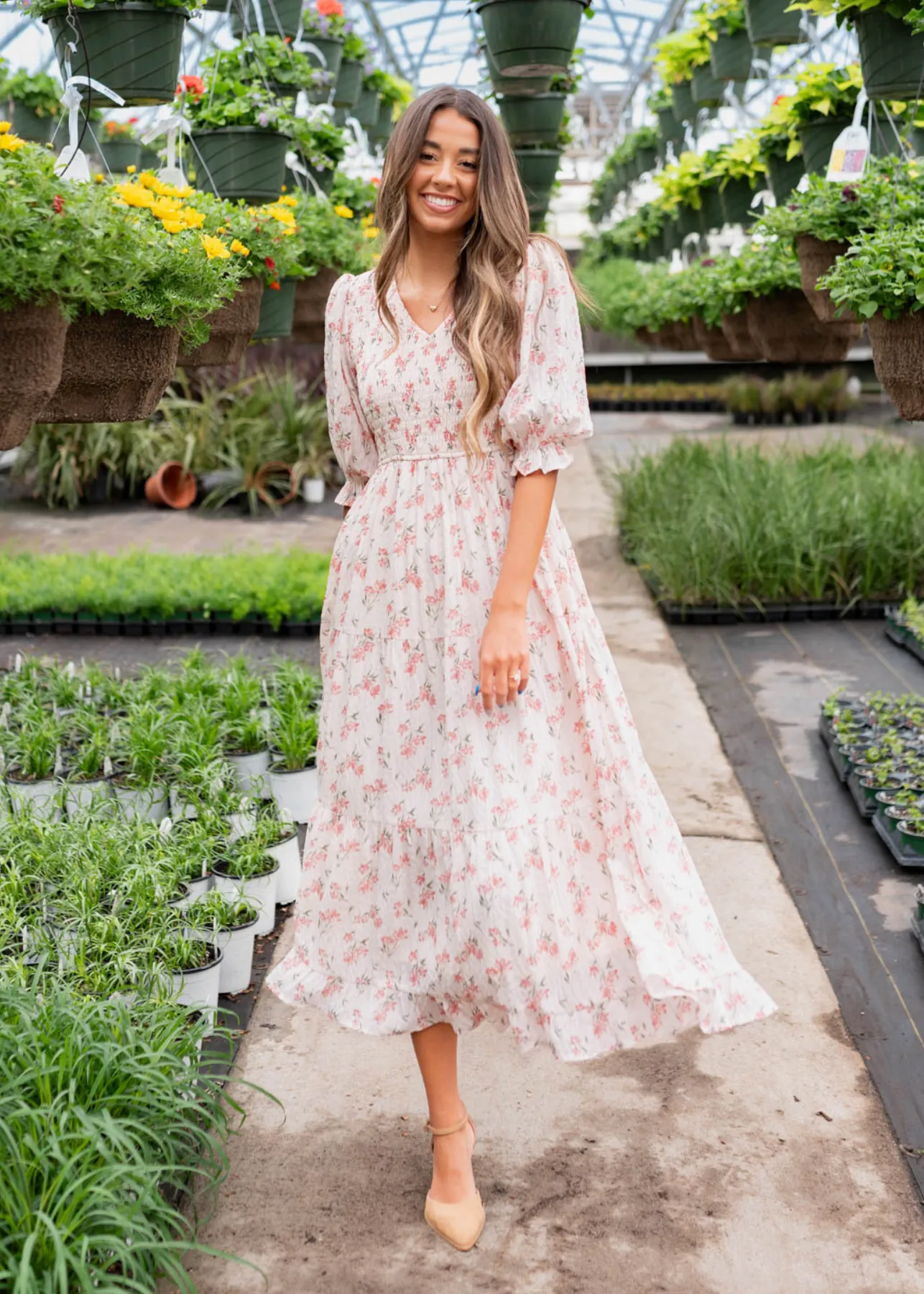 Emmie Pink Floral Tiered Dress