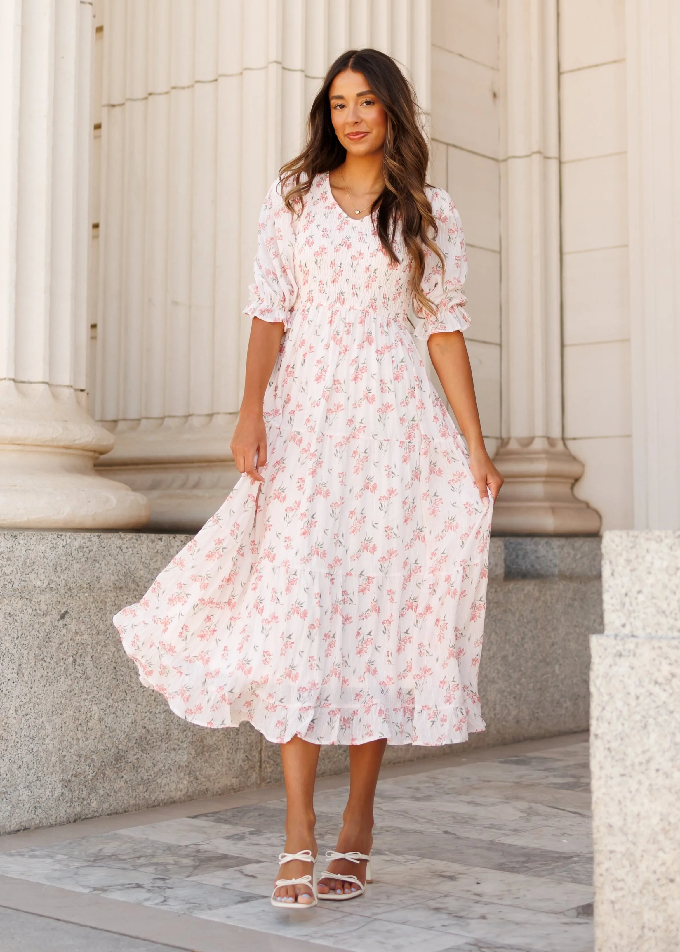 Emmie Pink Floral Tiered Dress