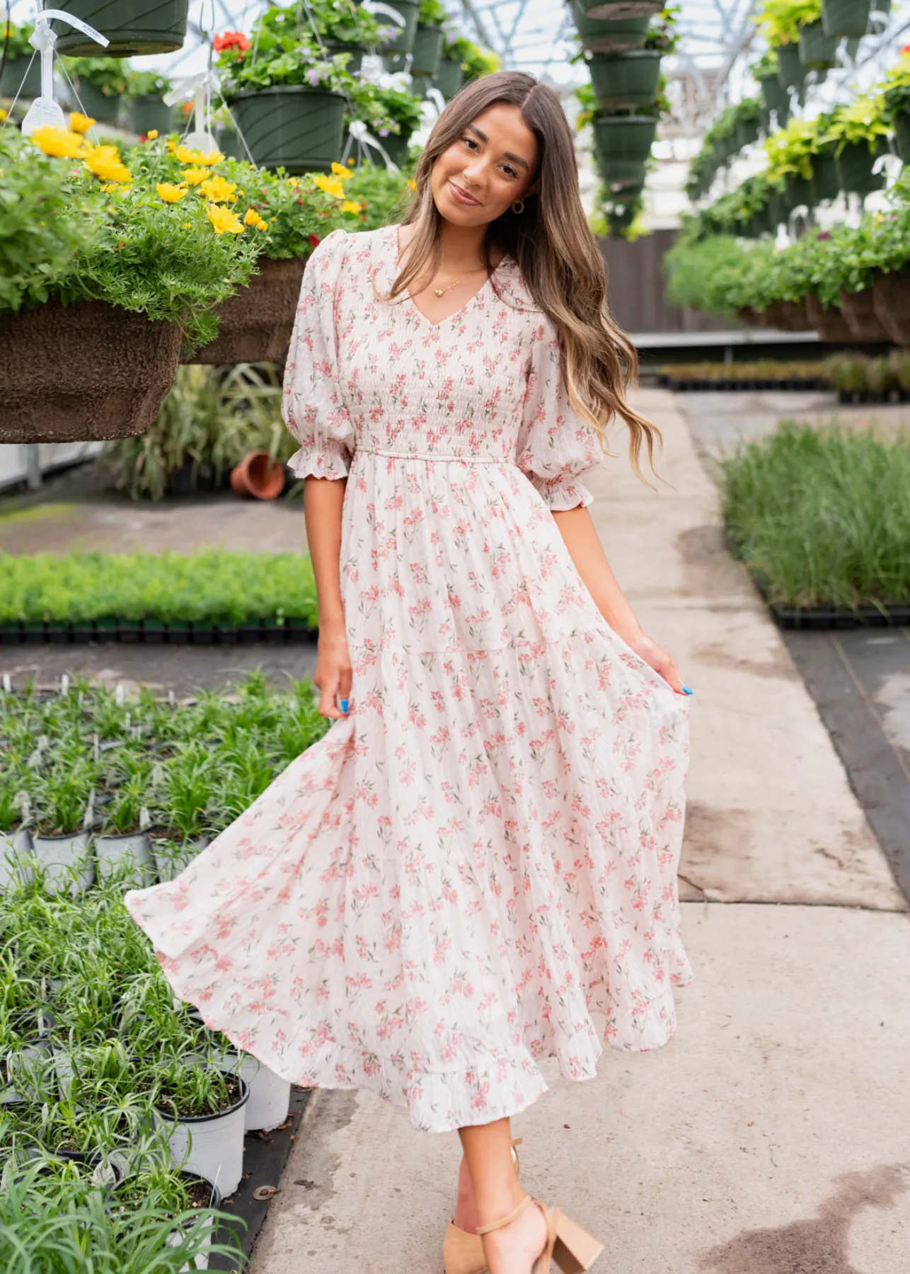 Emmie Pink Floral Tiered Dress