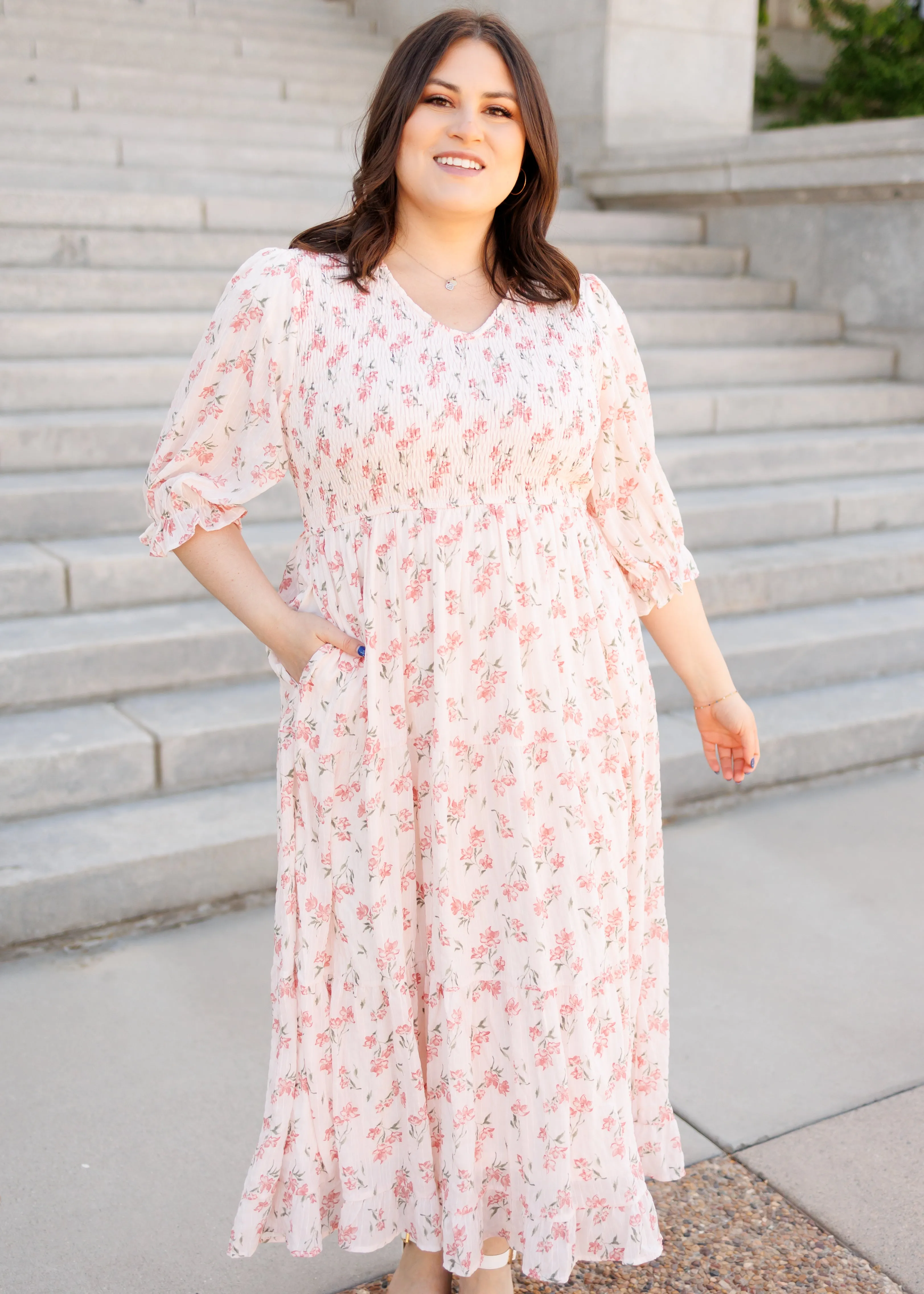Emmie Pink Floral Tiered Dress