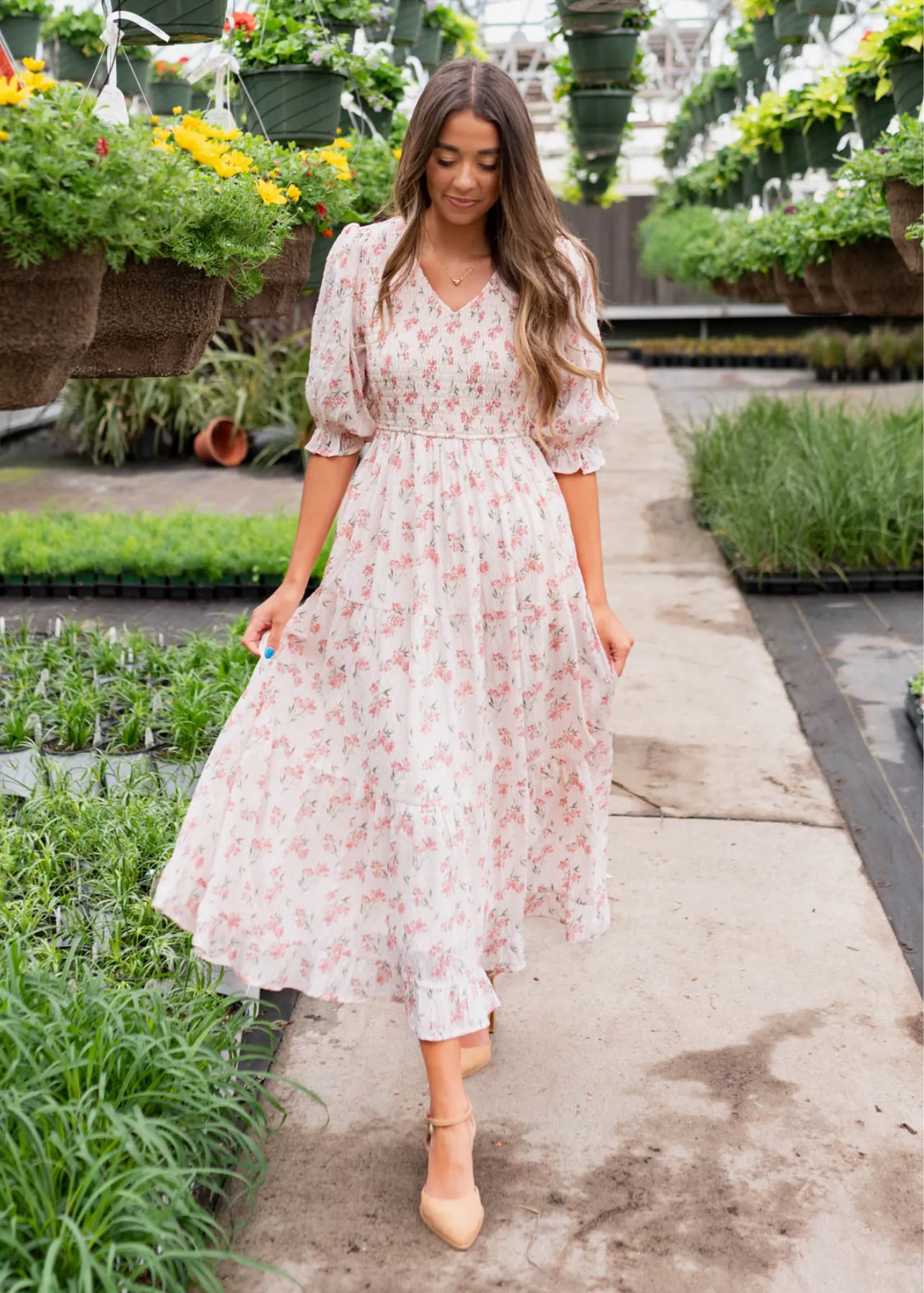 Emmie Pink Floral Tiered Dress