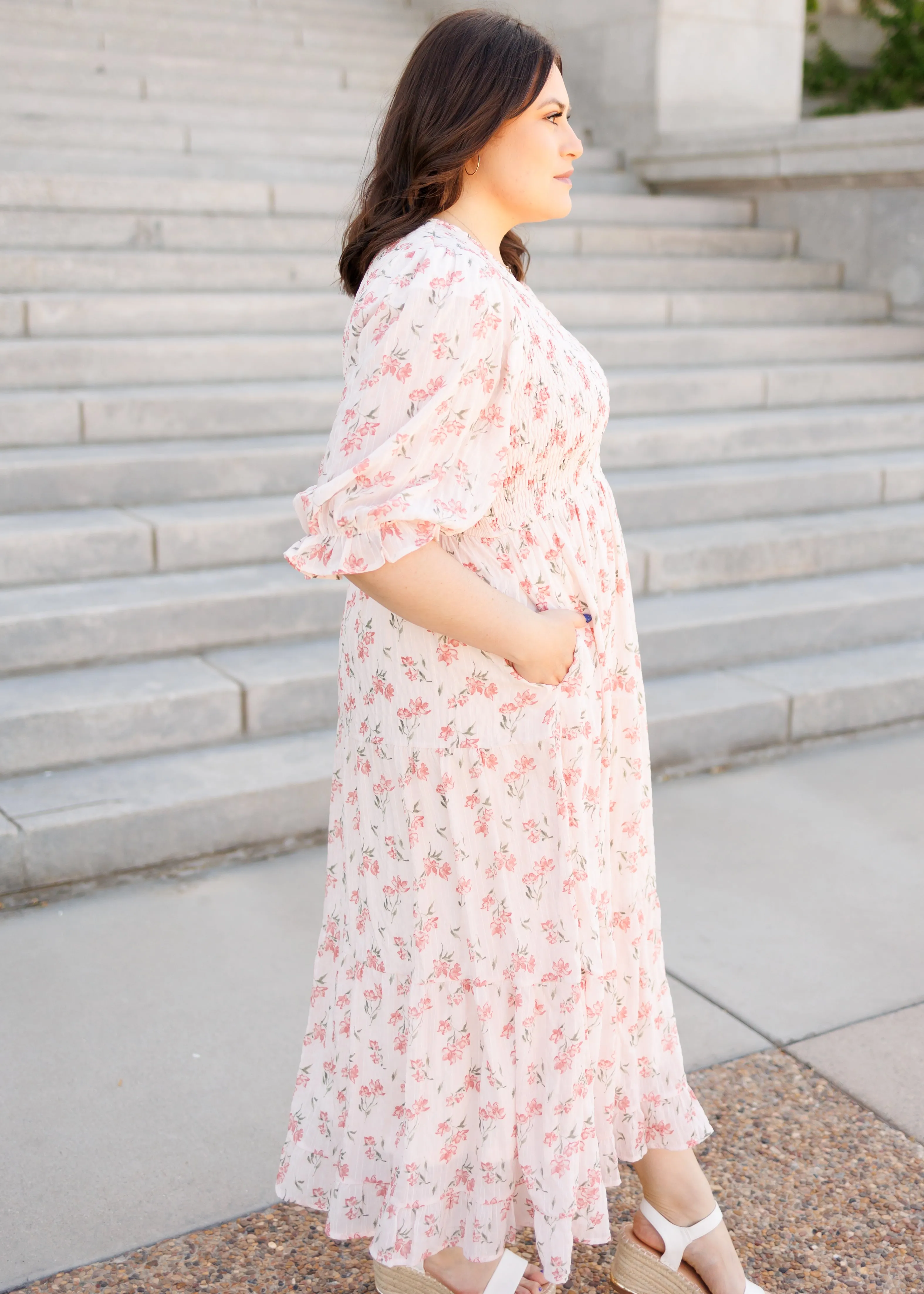 Emmie Pink Floral Tiered Dress