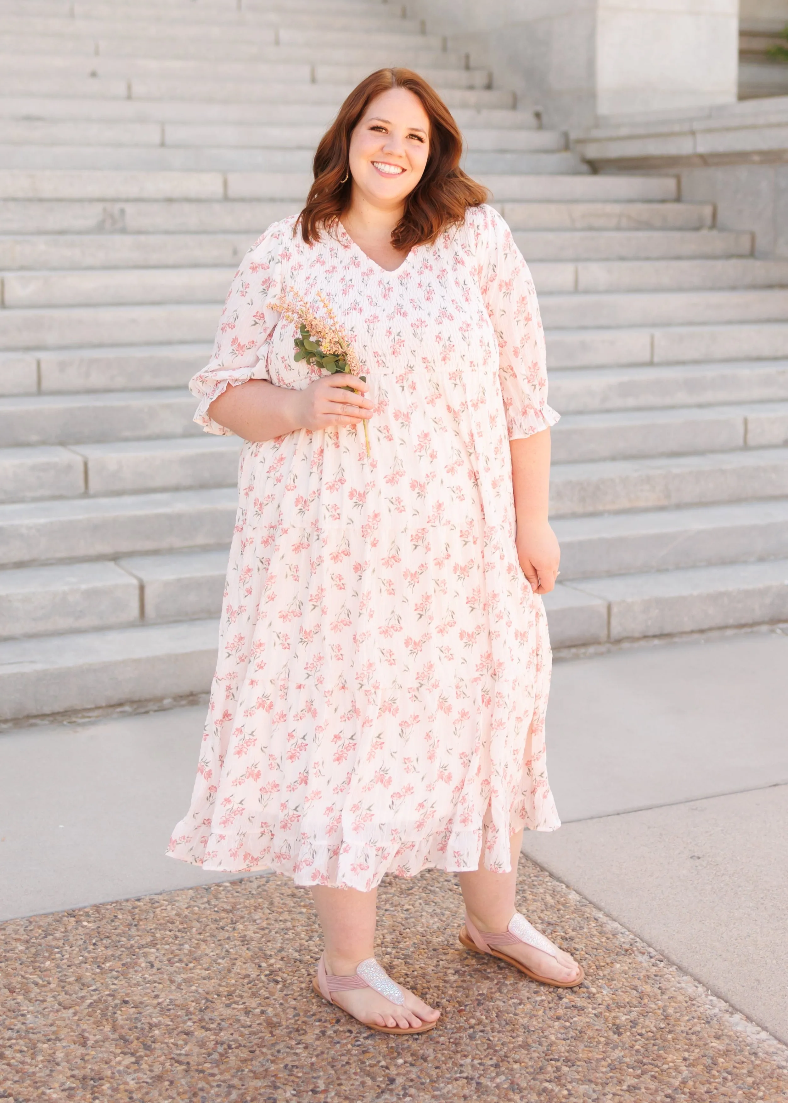 Emmie Pink Floral Tiered Dress
