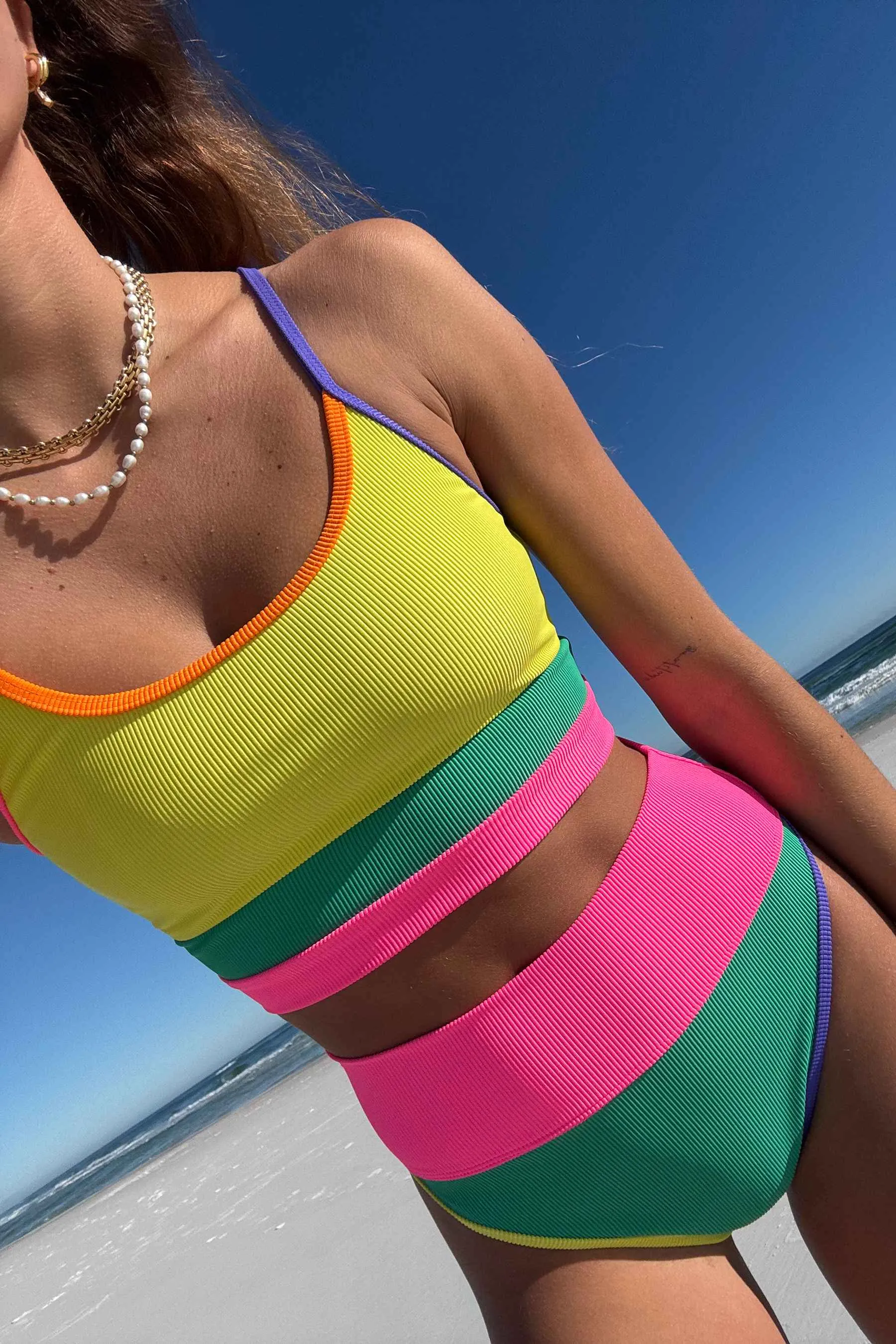 Emmy Bottom Technicolor Colorblock Beach Riot