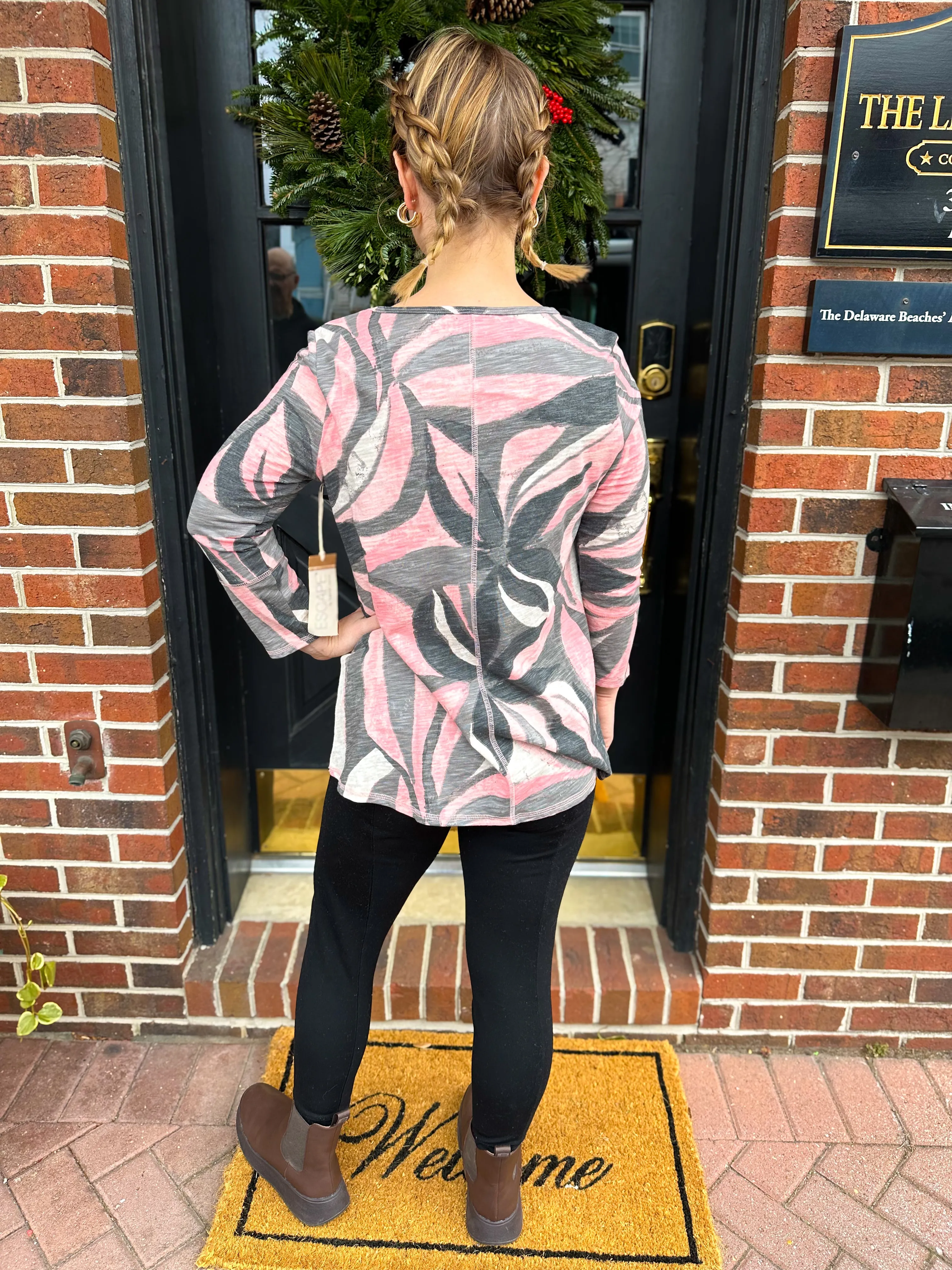 Escape by Habitat Pink Flower V-Neck Cotton Tunic