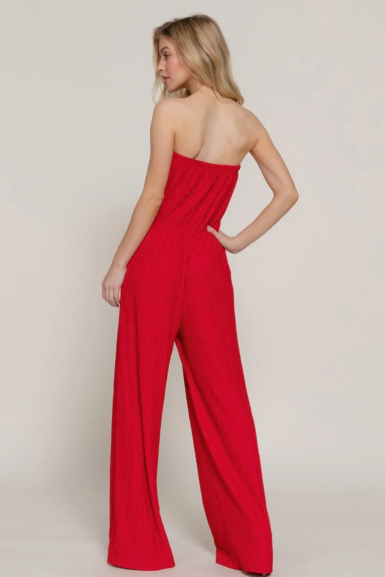 FASHNZFAB Women's Crinkle Knit Tube Jumpsuit