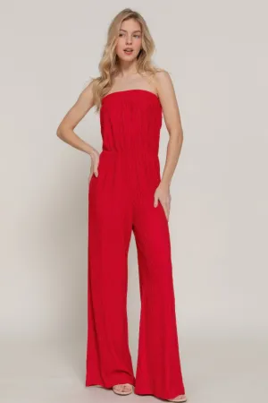 FASHNZFAB Women's Crinkle Knit Tube Jumpsuit