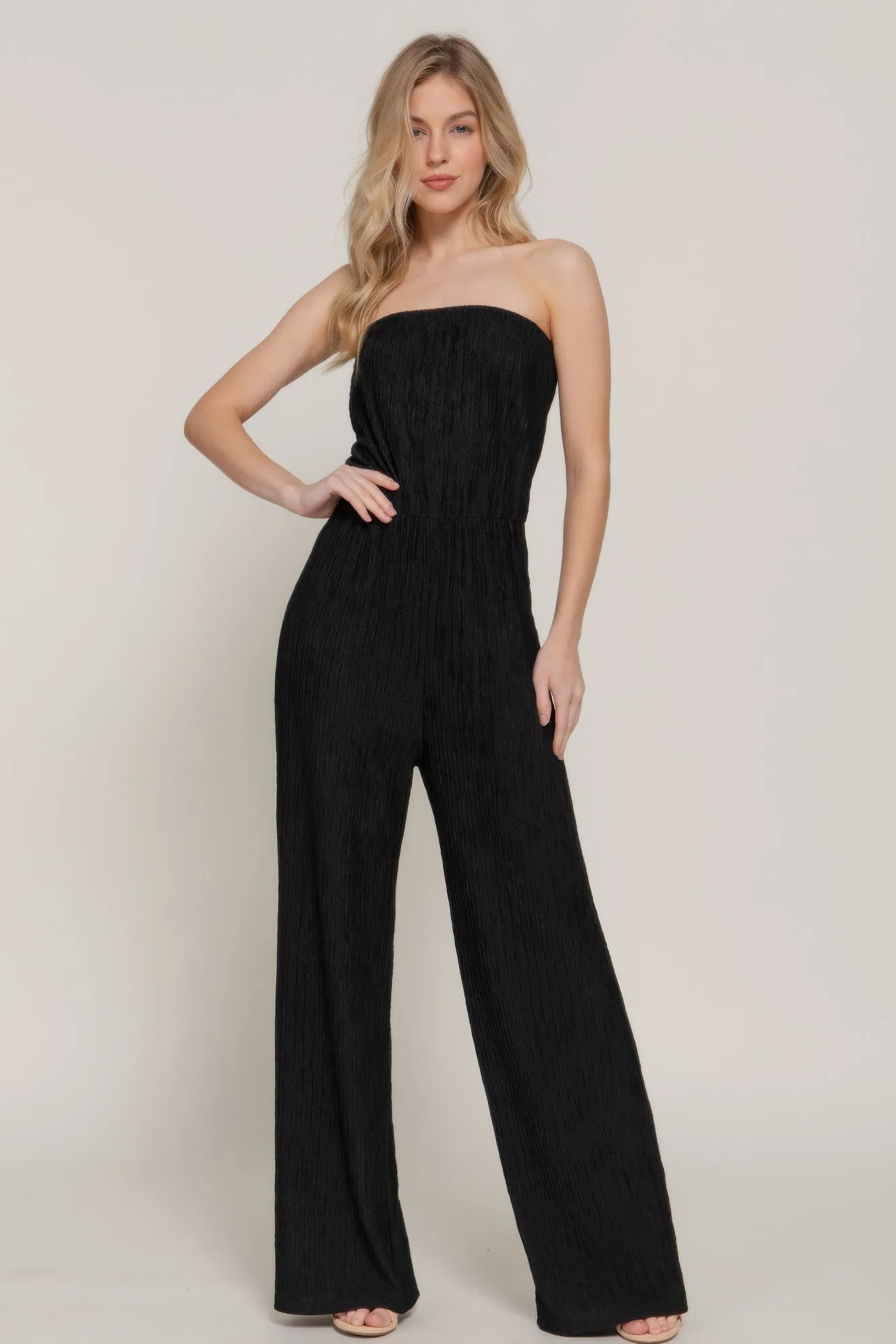 FASHNZFAB Women's Crinkle Knit Tube Jumpsuit
