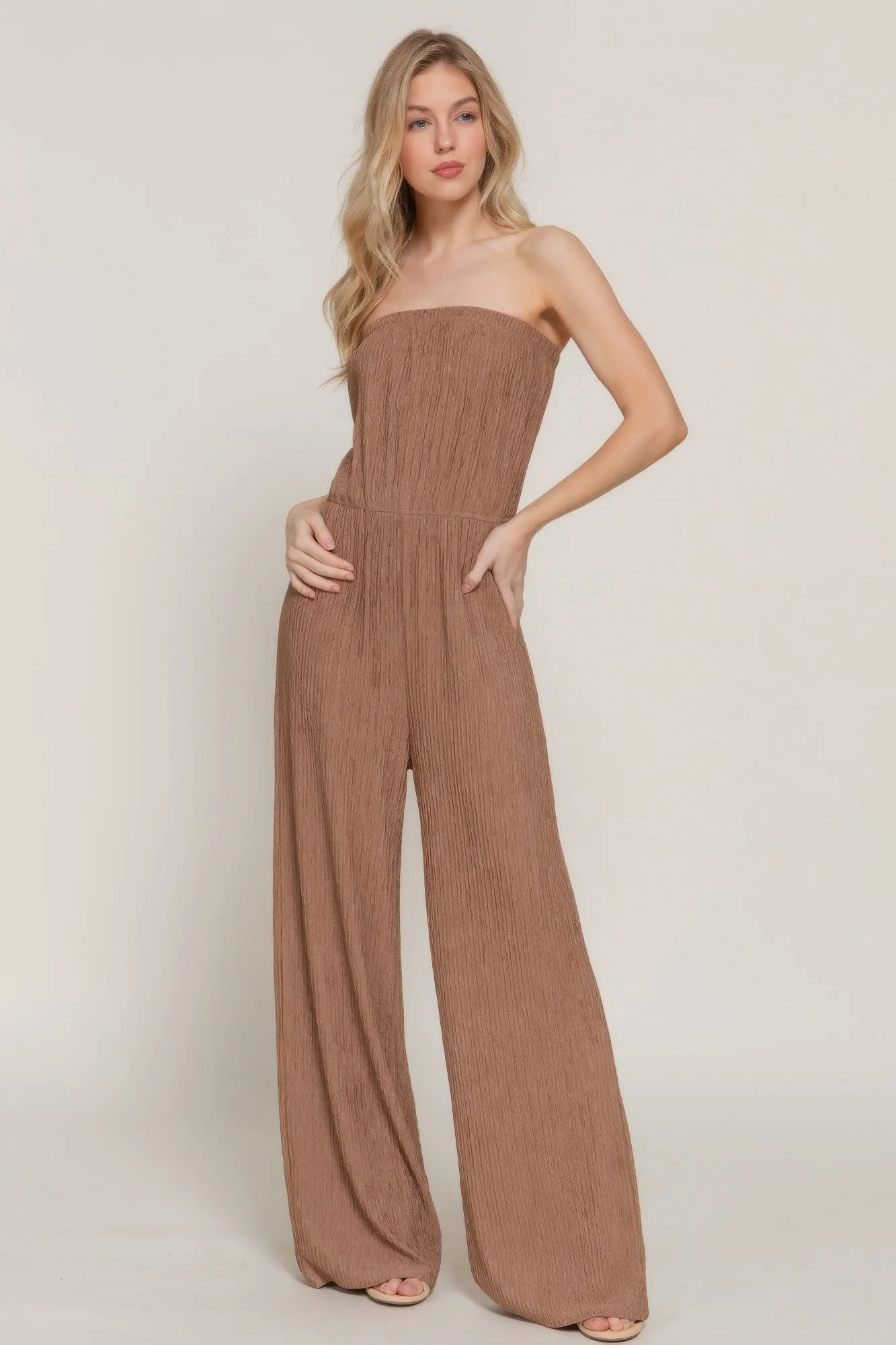 FASHNZFAB Women's Crinkle Knit Tube Jumpsuit