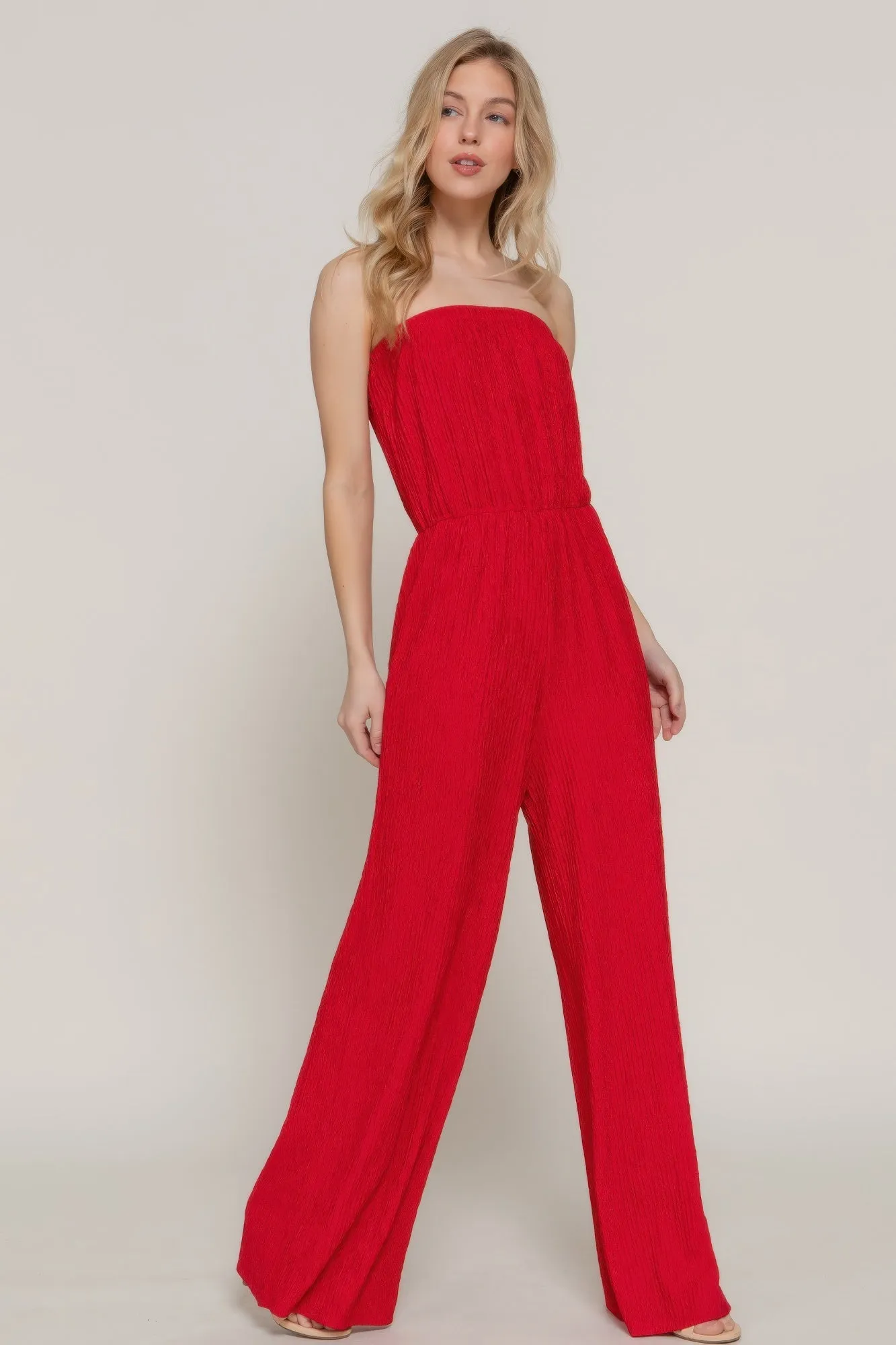 FASHNZFAB Women's Crinkle Knit Tube Jumpsuit