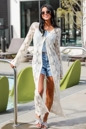 FINAL SALE - Blissful Strolls Natural Crochet Longline Kimono