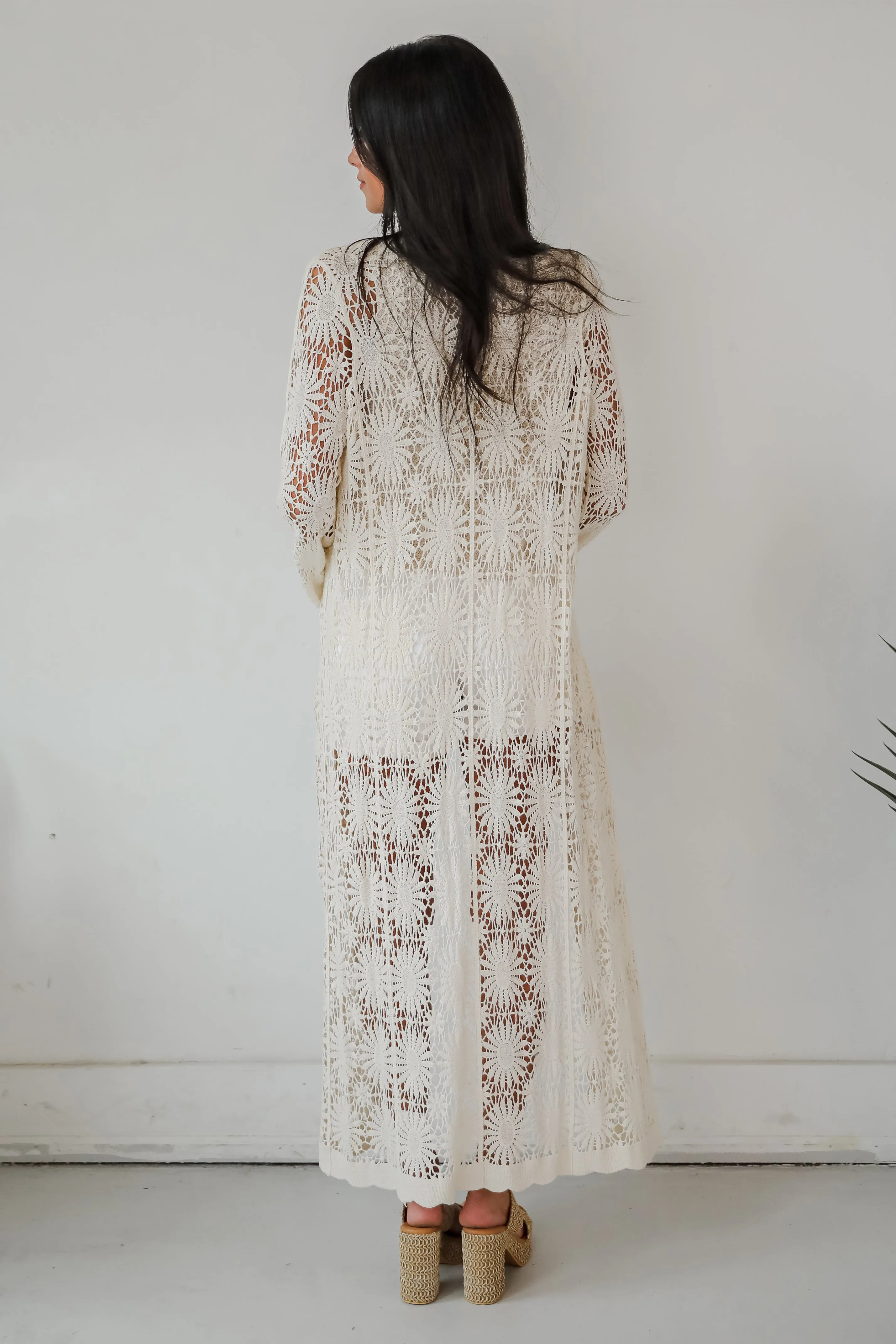 FINAL SALE - Blissful Strolls Natural Crochet Longline Kimono