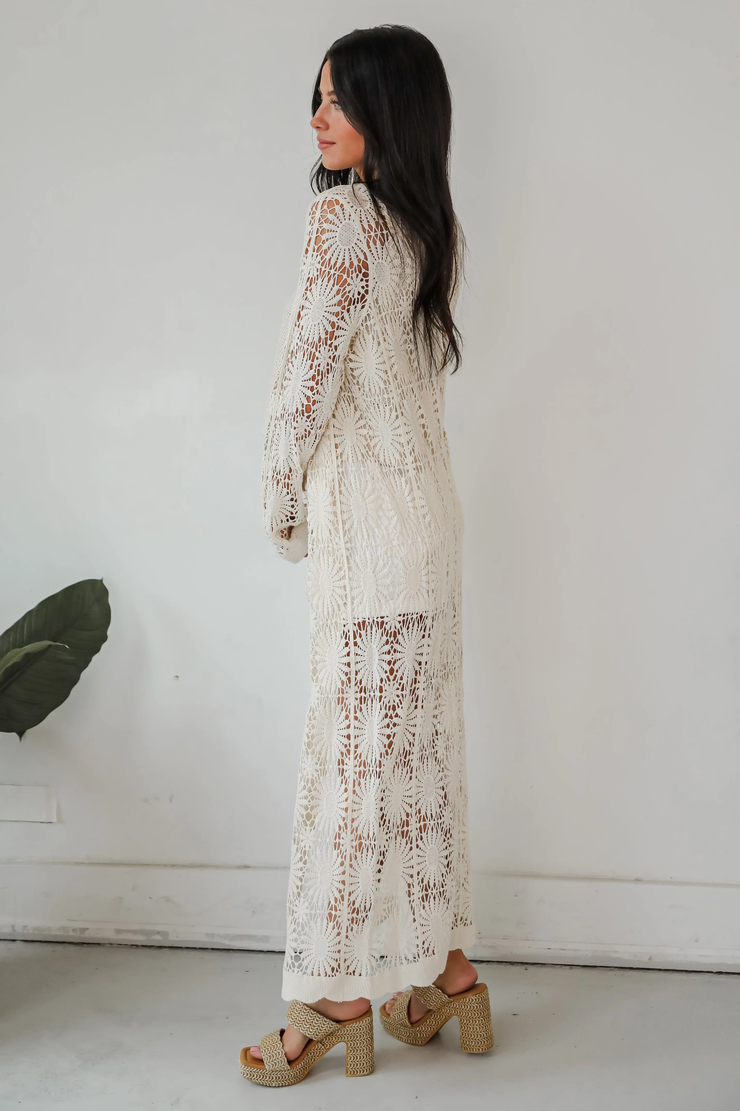 FINAL SALE - Blissful Strolls Natural Crochet Longline Kimono