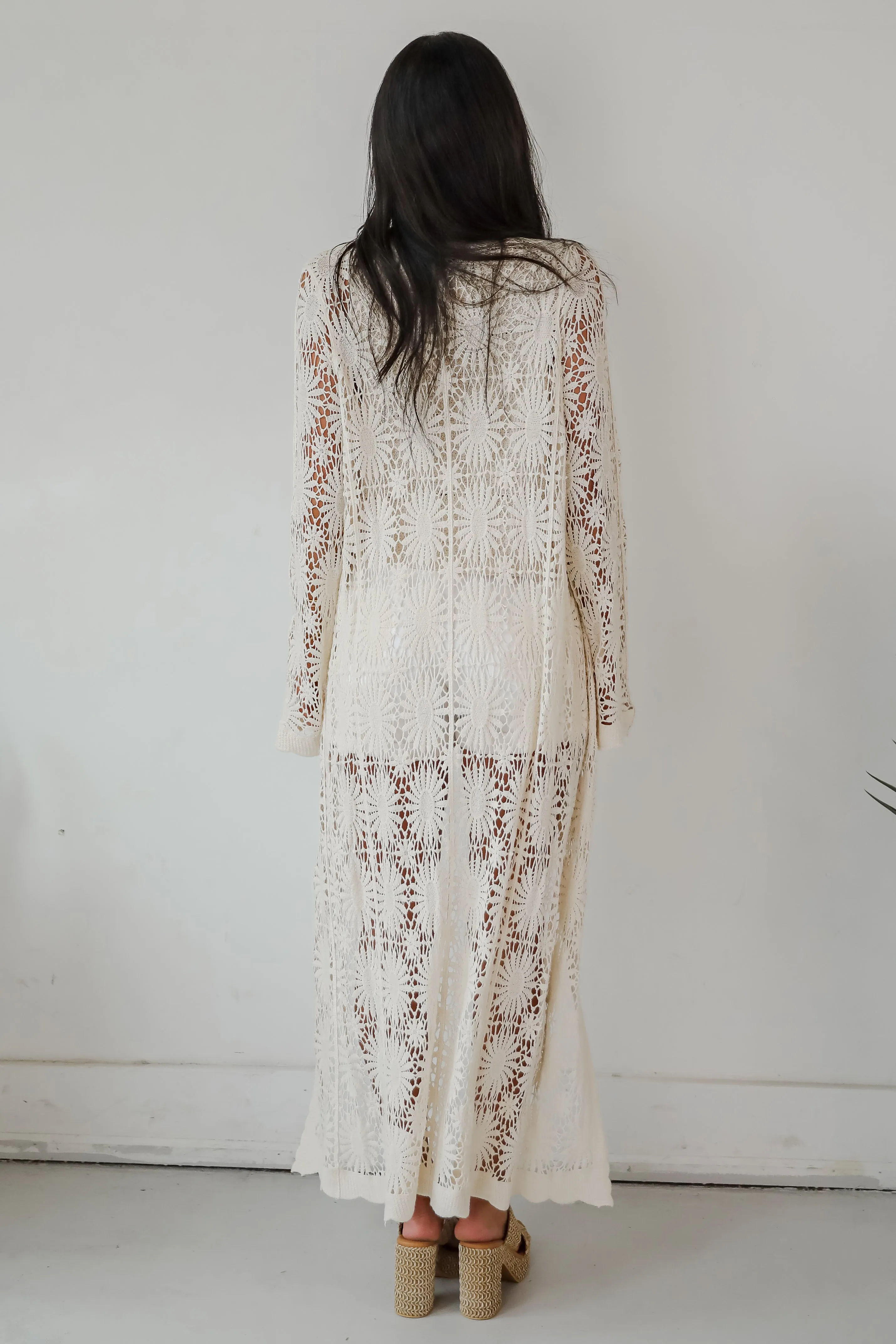 FINAL SALE - Blissful Strolls Natural Crochet Longline Kimono