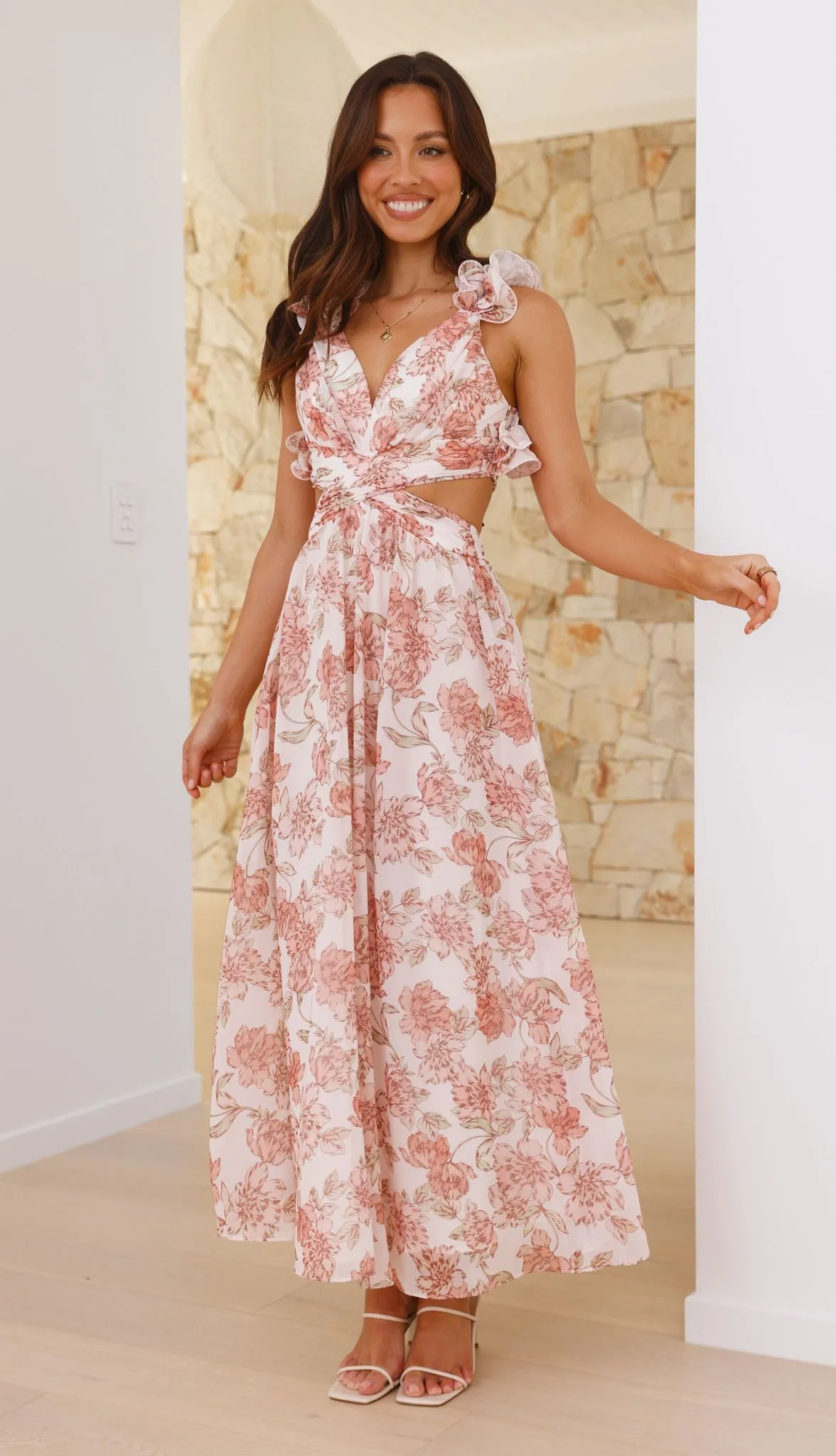 Galilhai Maxi Dress - Peach Floral Billy J