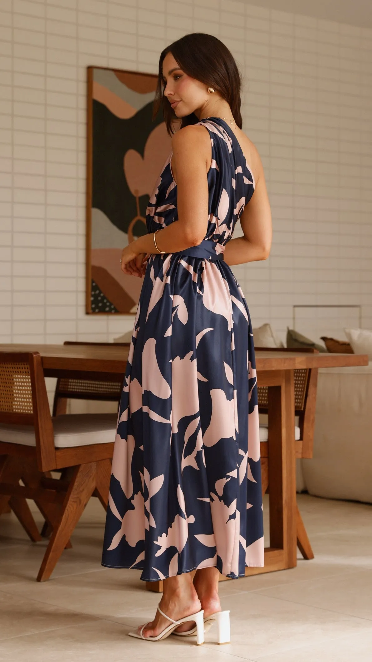 Hadas Maxi Dress - Navy/Pink Print Billy J