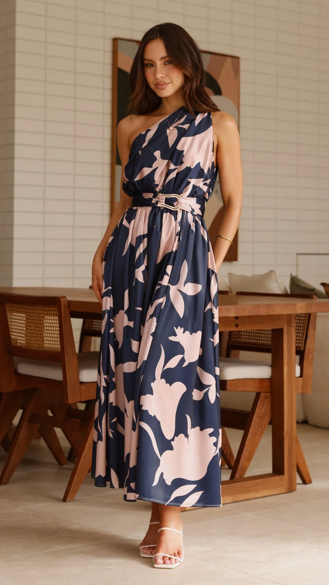 Hadas Maxi Dress - Navy/Pink Print Billy J