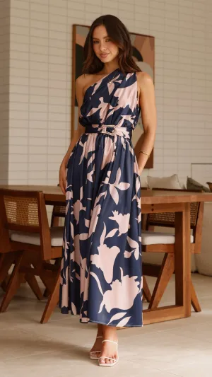 Hadas Maxi Dress - Navy/Pink Print Billy J