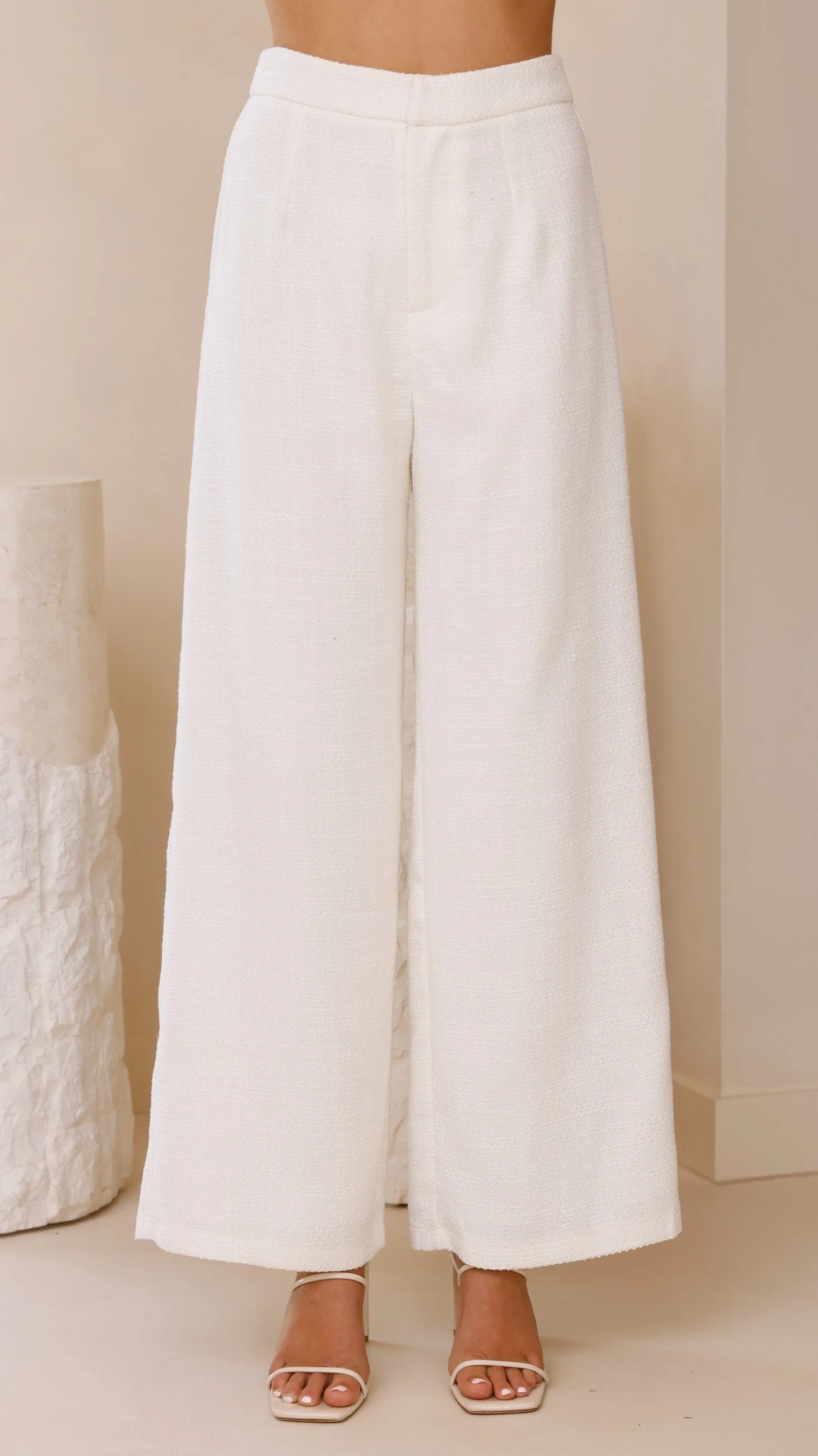 Karrina Tweed Button Up Vest and Pants Set - White Billy J