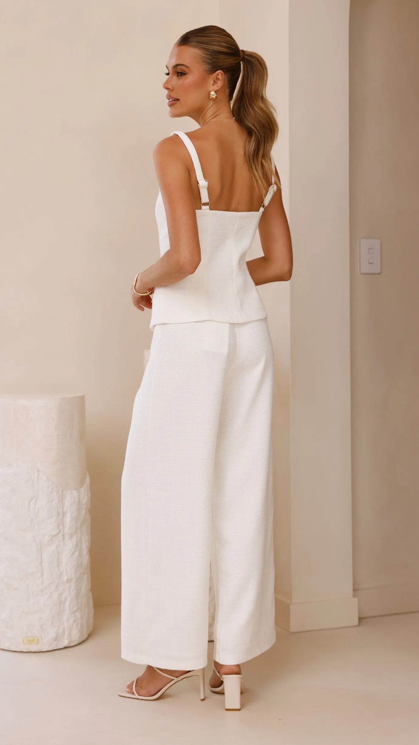 Karrina Tweed Button Up Vest and Pants Set - White Billy J