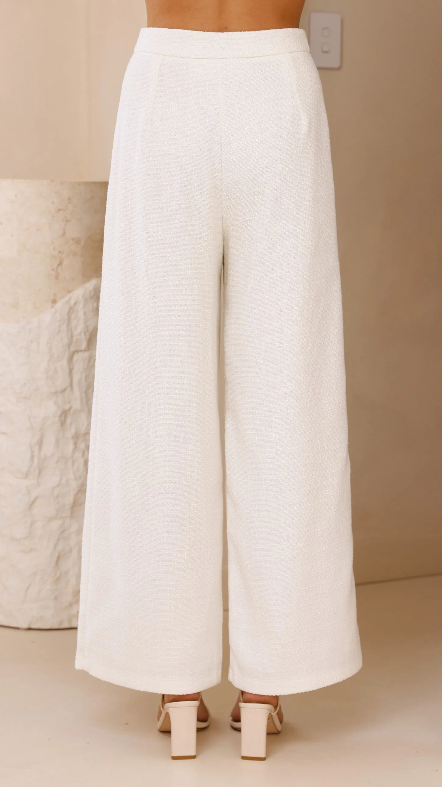 Karrina Tweed Button Up Vest and Pants Set - White Billy J