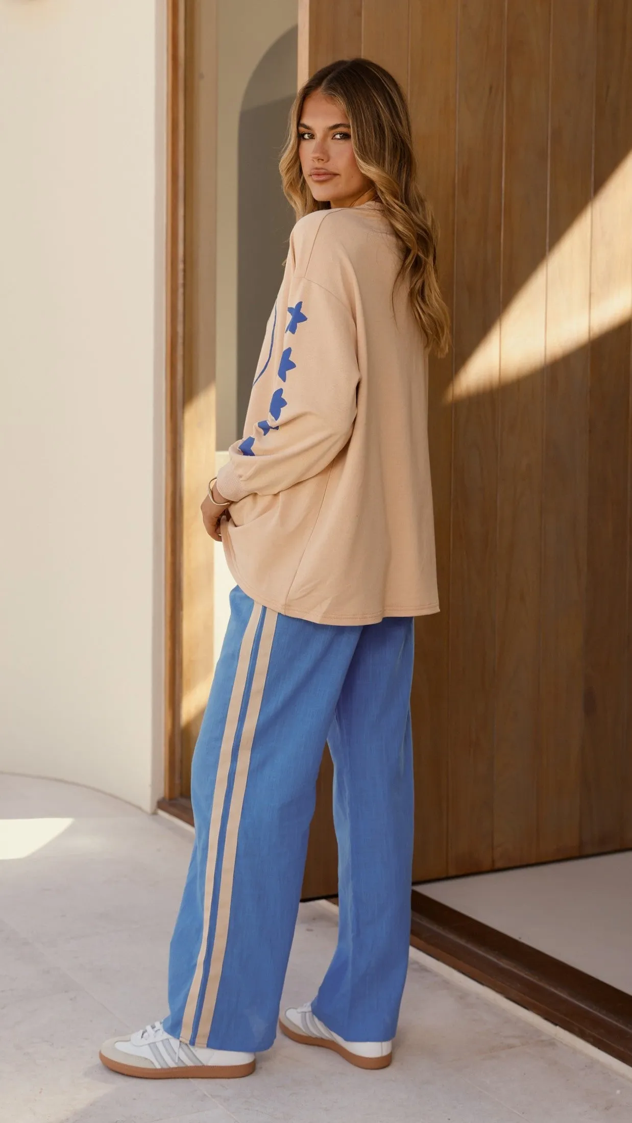 La Sirena Long Sleeve Top and Pants Set - Beige / Blue Billy J